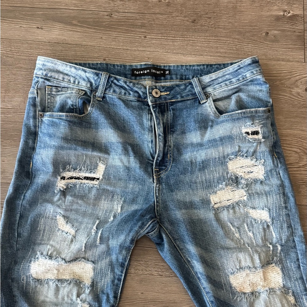 Fork Men’s Distressed Acid Wash Jeans – Size 36 | Light Blue, Street Sty…